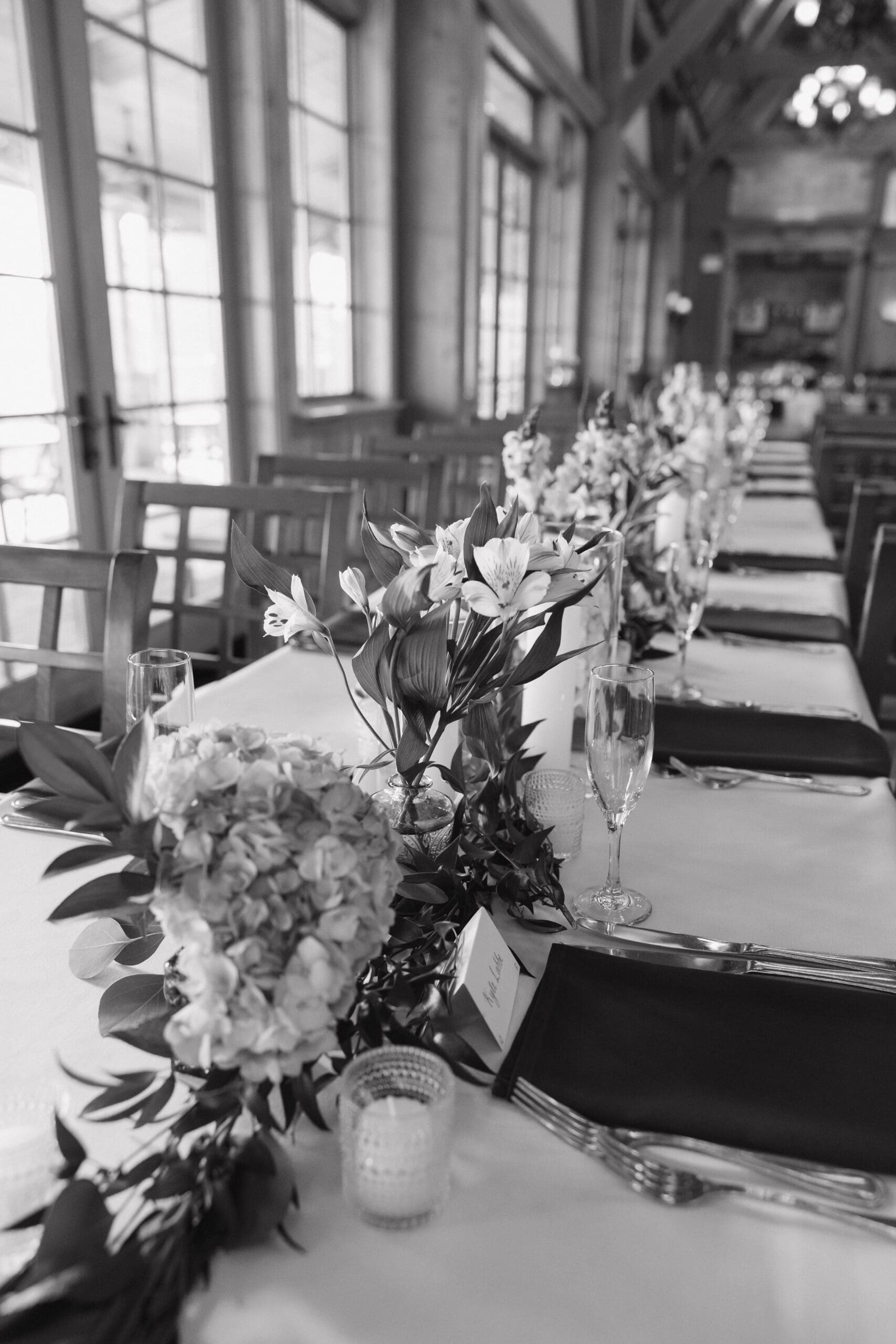 Intimate wedding reception setup in Maine with romantic table decor